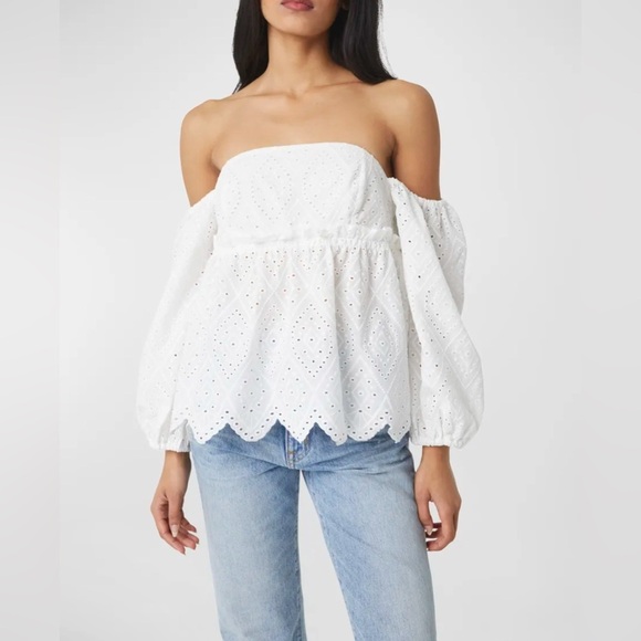 MISA Sera Off-the-shoulder Scalloped Eyelet Top - Size Small - Picture 2 of 6
